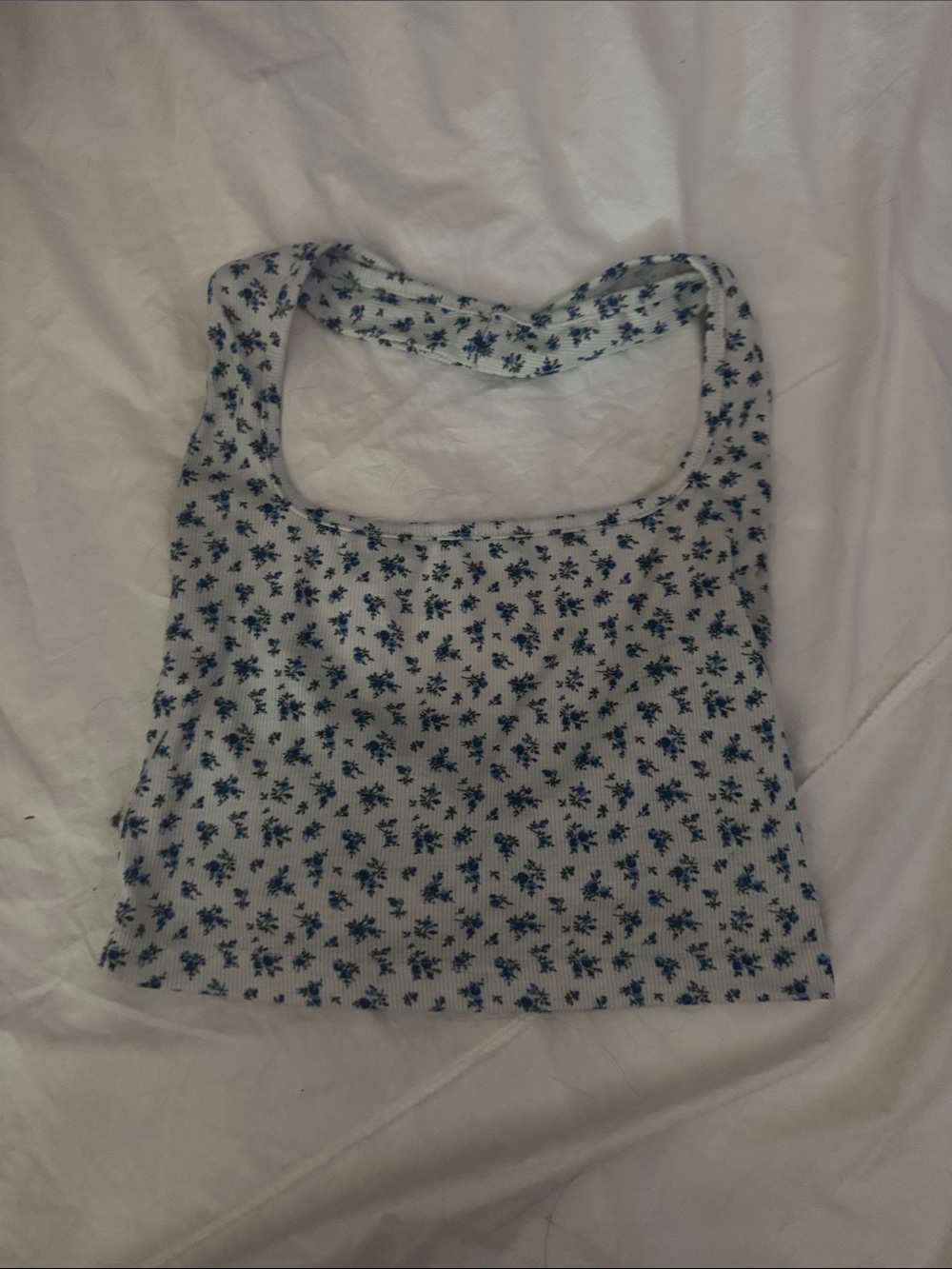Blue Floral Square-Neck Women's Tank Top